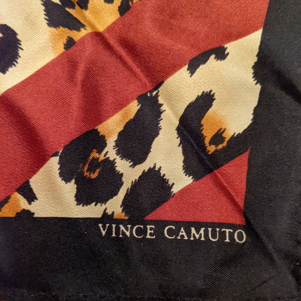 Vince Camuto Leopard and Burgundy Striped Square Scarf - Picture 5 of 5